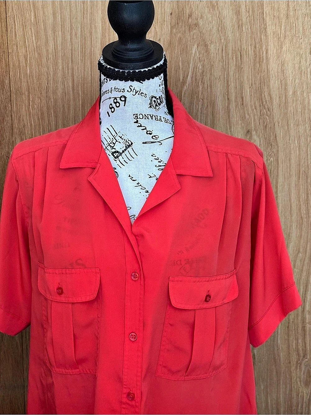 Styles & Co Red Short Sleeve Button Front Shirt Size Large